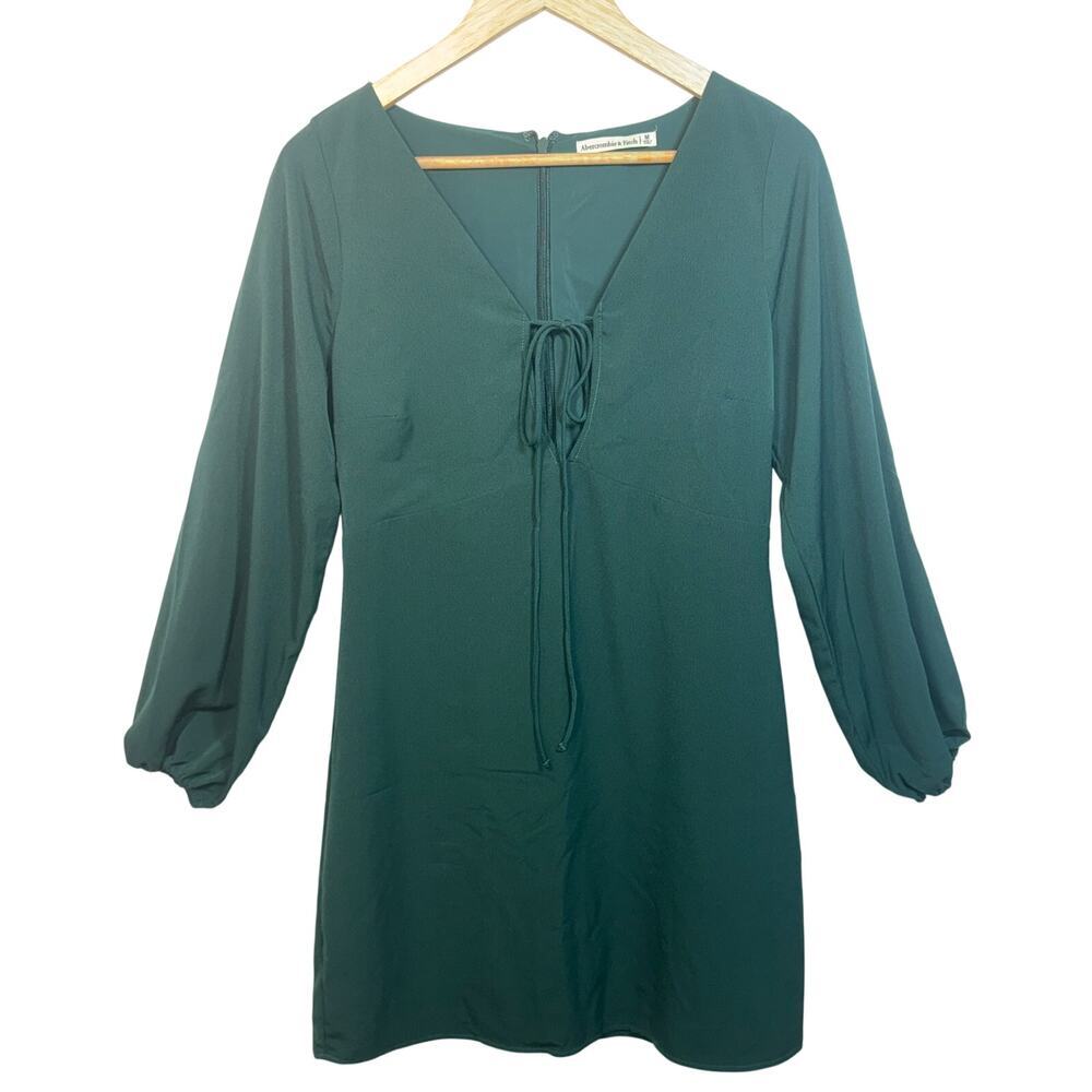 Abercrombie & Fitch Green V-Neck Tie Front Long Sleeve Mini Dress Womens Size M